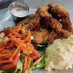 Fried Chicken with Creamy Mash Potatoes and Salad at El Fogon
